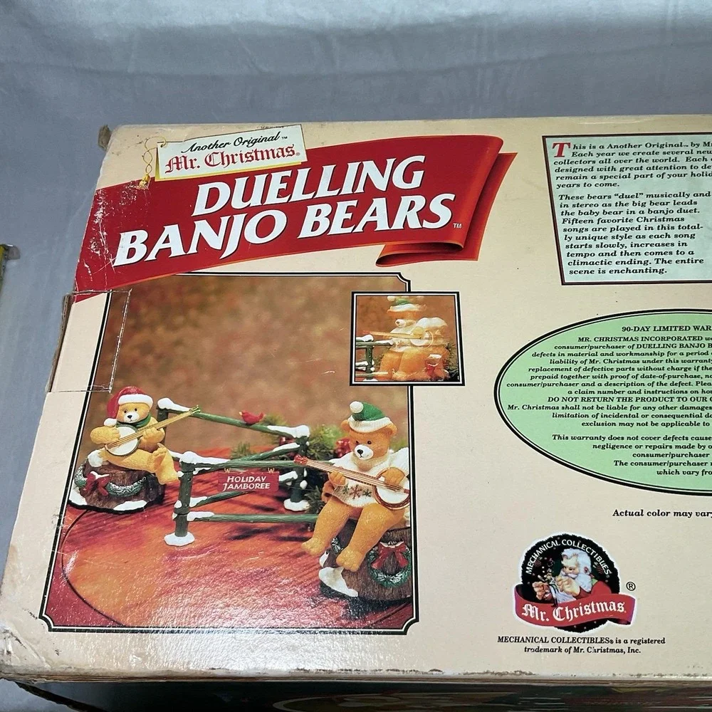 Mr. Christmas Dueling Banjo Bears Animated Musical 20 Songs 1997 Works W/ Box